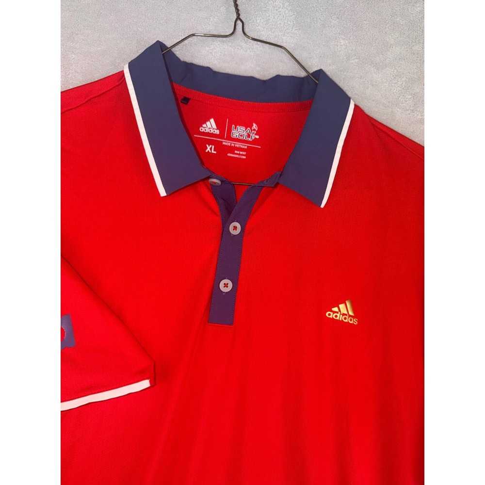 Adidas USA Golf Polo Shirt Mens XL Red Navy Short Sleeve Performance Stretch